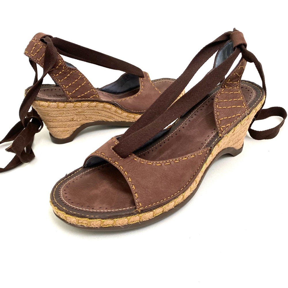 Indigo By Clarks Jute Wedge Platform Sandals 7.5 M Brown Ankle Wrap Open Toe